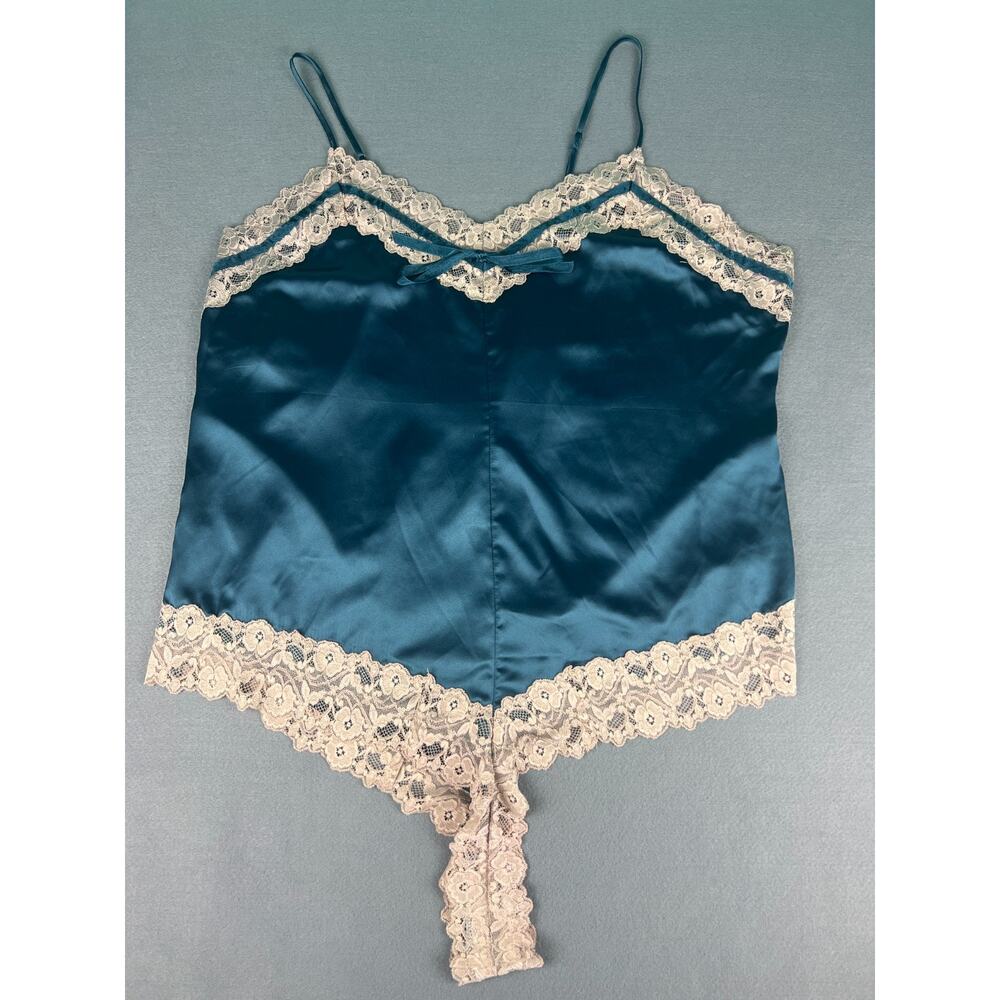 Teal‎ Satin Lace Teddy Lingerie 3X Snap Closure Chemise Bodysuit